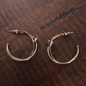 Goldtone Hoop Earrings with Ball Accent